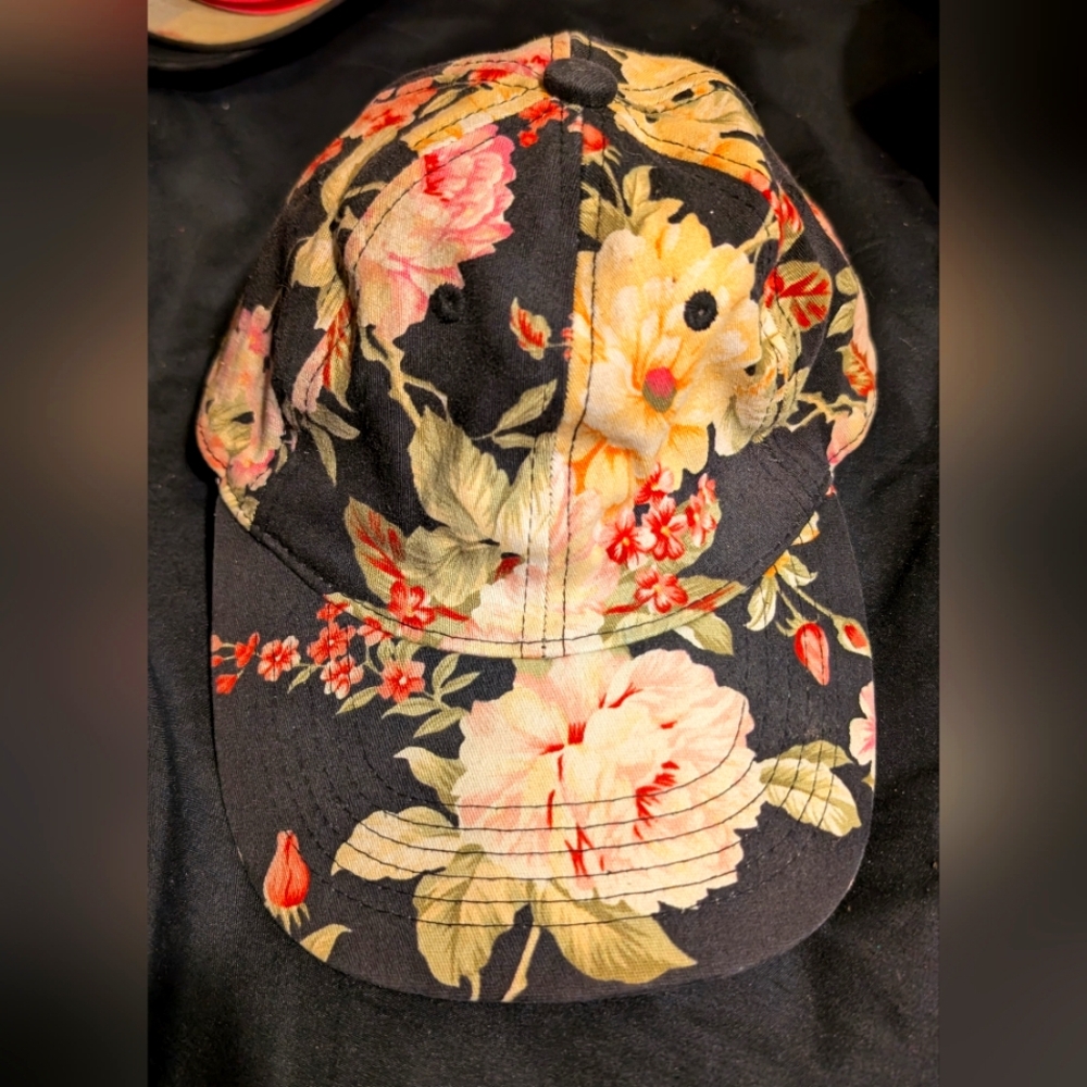Floral Black Adjustable Baseball Cap